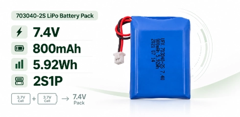 Ufine 703040-2S 7.4V 800mAh lithium polymer battery pack