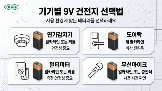 연기감지기 도어락 멀티미터 무선마이크 9V 건전지 선택 가이드