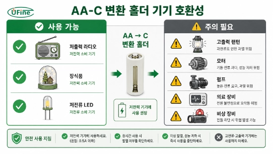 AA-C 변환 홀더 사용 가능 기기와 고부하 기기 구분