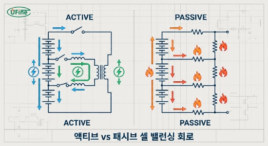 액티브와 패시브 셀 밸런싱 회로 비교