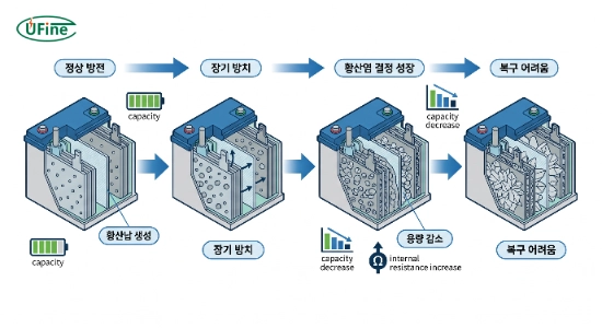 AGM 배터리 황산염 형성과 용량 감소 과정