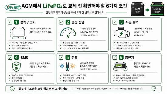 AGM과 LiFePO₄ 오토바이 배터리 교체 호환 조건 체크
