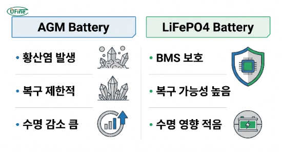 AGM 배터리와 LiFePO4 배터리 과방전 비교