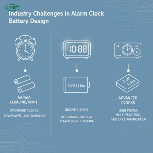 Alarm clock types with corresponding battery solutions