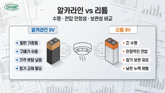 알카라인 리튬 9V 배터리 수명 전압 안정성 비교