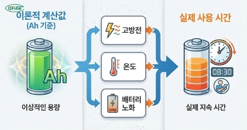 계산된 배터리 용량과 실제 사용 시간이 달라지는 원인 비교