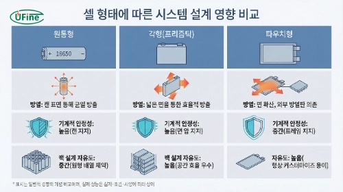 배터리 셀 형태에 따른 방열 구조와 시스템 설계 영향