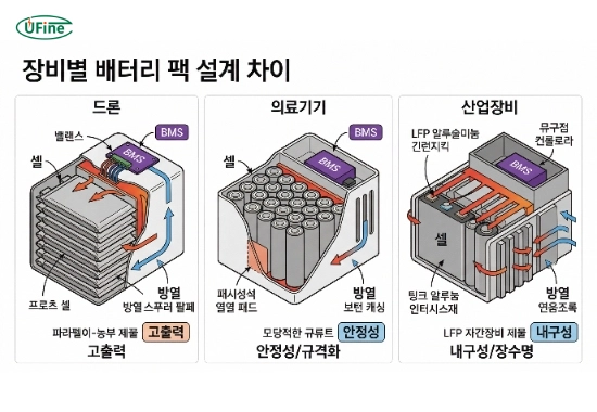 드론 의료기기 산업장비 배터리 설계 구조 비교