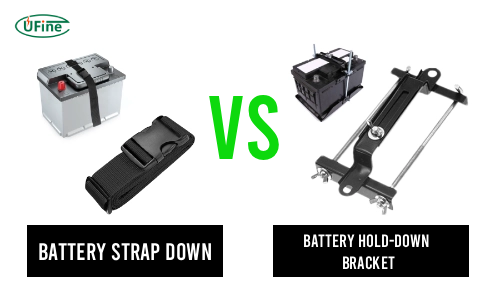 battery secured with strap down versus metal bracket