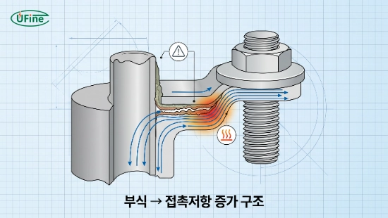 배터리 단자 부식과 접촉 저항 증가 구조 이미지