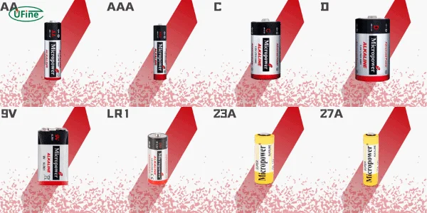 aa aaa c d 9v lr1 23a 27a batteries