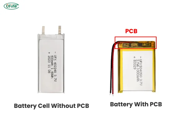 battery cell without pcb and battery with pcb