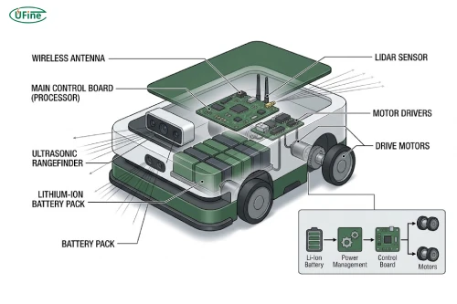 Internal structure of a battery powered robot with a lipo battery
