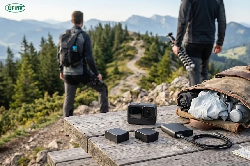 Spare camera batteries for outdoor filming