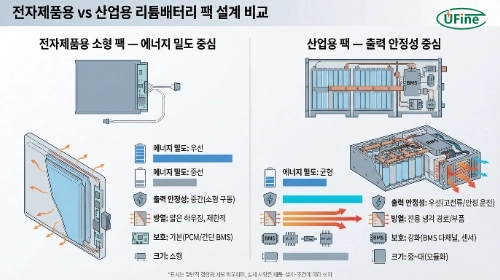 전자제품용과 산업용 리튬배터리 팩 설계 차이