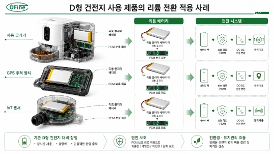D형 건전지를 대체하는 리튬 배터리 적용 제품 사례