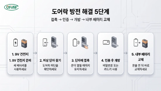 도어락 방전 시 9V 건전지 사용 순서 안내