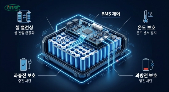 전기자전거배터리 BMS 보호 시스템 구조를 설명하는 이미지