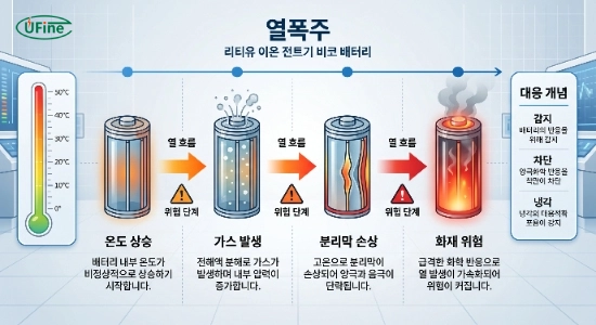 전기자전거배터리 열폭주 과정을 설명하는 인포그래픽