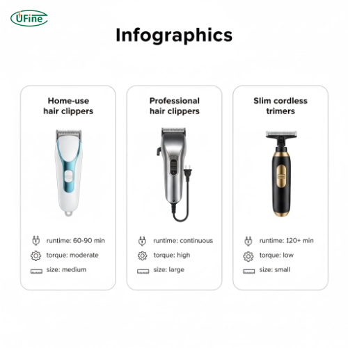 Typical usage scenarios for cordless hair clippers including home, professional, and compact trimmers