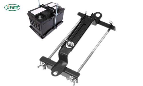 illustration showing battery hold down bracket and strap