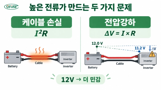 12V 인버터의 높은 전류로 인한 케이블 손실과 전압강하