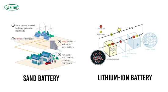 key differences between the sand battery and the lithium ion battery