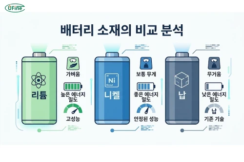리튬·니켈·납 소재 비교 개념