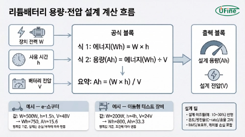 리튬배터리 용량과 전압 계산 및 설계 흐름