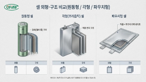 원통형 각형 파우치형 리튬배터리 셀 구조 비교