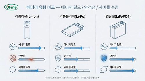 리튬이온 리튬폴리머 인산철 배터리 화학적 특성 비교