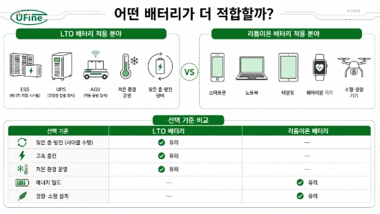 LTO 배터리와 리튬이온 배터리의 적용 분야와 선택 기준 비교