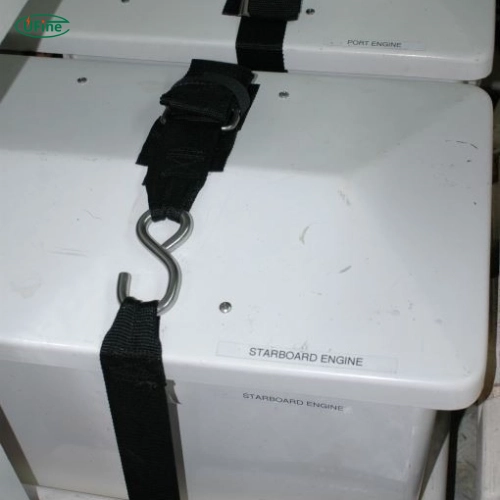 marine lithium battery safely secured with strap down