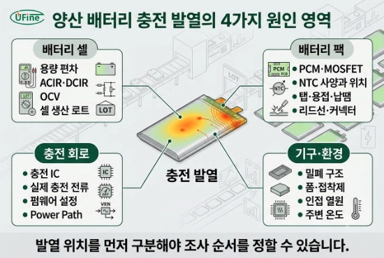 양산 배터리 충전 발열의 셀 팩 회로 기구 환경 네 가지 원인 영역