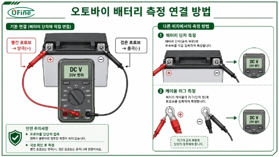 멀티미터로 오토바이 배터리 양극 음극 전압을 측정하는 방법