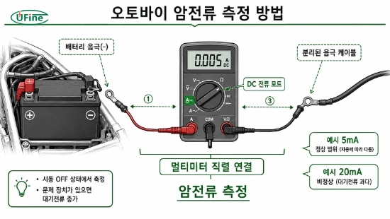 멀티미터로 오토바이 배터리 암전류와 누설전류를 측정하는 방법