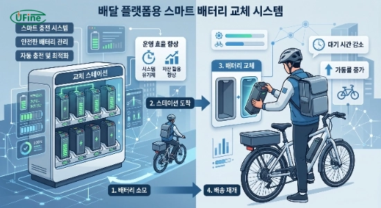 배달용 전기자전거 교체형 배터리 시스템을 설명하는 이미지