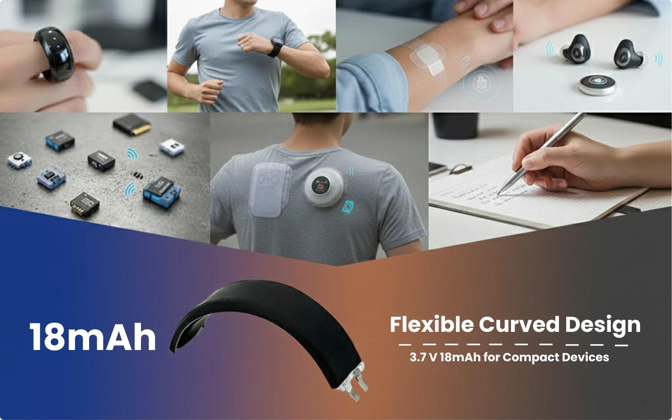 ultra compact 3.7 v 18mah curved battery for wearables iot